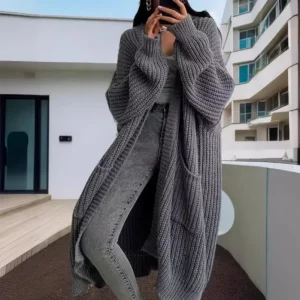 2024 Women Pockets Sweater Cardigan Kintted Jacket Spring Autumn Crochet Loose Long Winter Maxi Warm Jumper Coat Cardigans - Image 4