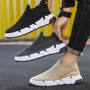 Men's shoes autumn low-top breathable lightweight slip-on casual shoes men's thick soled outdoor fashionable flying woven shoes - Image 2