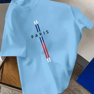Summer Men 100% cotton fashion casual loose fit plus size Paris letter print round neck short sleeve T-shirt top - Image 10