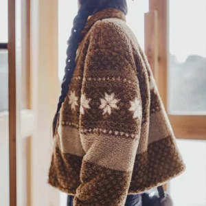 Maden Barn-style Fair Isle Cotton-padded Coat Christmas Polar Fleece Lapel Overcoat Warm Versatile Outwear for Women's Winter - Image 4