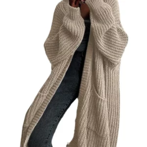 2024 Women Pockets Sweater Cardigan Kintted Jacket Spring Autumn Crochet Loose Long Winter Maxi Warm Jumper Coat Cardigans - Image 5