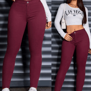 Fashionable and Versatile Burgundy Stretch Jeans for Women - Image 7