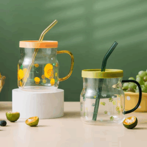 600/780ml Grass Pattern Mug With Straw And Lid Glass Tumbler With Graduated Heat Resistant Cup For Coffee Milk Drinkware - Image 6