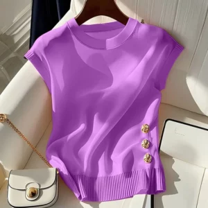 French Light Luxury Style Beautiful Pink Round Neck Knitted Sleeveless T-shirt for Women in Summer Chic Age-reducing Top - Image 6