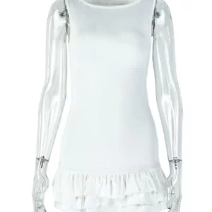 Joskaa Elegant Ruffles Hem Mini Dress Women Sexy O-Neck Sleeveless Skinny Vestidos 2025 Summer Vacation Beachwear Party Clubwear - Image 4