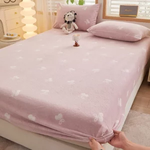 Carved Velvet Jacquard Single Fitted Sheet 1 Pcs Comfortable Bed Cover with Elastic Band Queen Double Mattress Protective Cover - Image 2