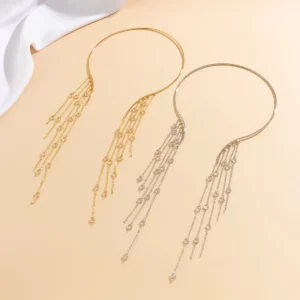 Lacteo Vintage Imitation Pearl Star CCB Tassel Necklace Open Collar Women Choker Multilayer Charm Sexy Chest Chain Gifts Ladies - Image 5