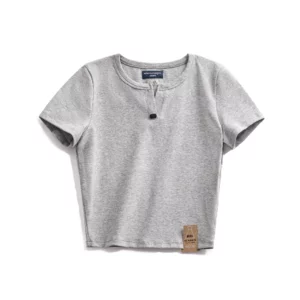 Maden New Crop Top Henry Shirt Short-sleeved Slim T-shirt and Short Solid Color Inner Layering Cotton Tee for Women's Summer - Image 6