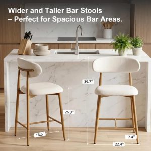 AQO Counter Height Bar Stools Set of 4, Upholstered Counter Stools Modern Barstools with Metal Legs for Kitchen Island Dining Room, Beige - Image 7