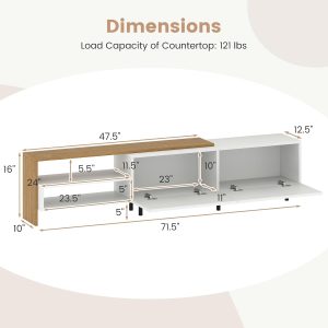 Giantex TV Stand for 80 Inch TVs, White Entertainment Center with Storage Cabinets, Open Shelves & Metal Legs, Modern Media TV Console Table for Living Room, Bedroom & Entryway - Image 8