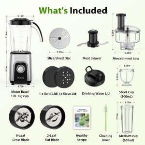 KOIOS Blender/Food Processor Combo Max 1000W, 4 in 1 34oz Pitcher, 22oz Blending Cup, Meat Grinder & Vegetable Chopper, Spice Grinder,BPA Free -All-in-One Kitchen System, Dishwasher Safe - Image 9