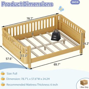 Low Profile Montessori Full Bed with Detachable Side Rail, Natural Full Size Platform Bed for Kids, Solid Pine Wood Kids Daybed with Headboard, Footboard & Slat Support for Boys Girls, - Image 9