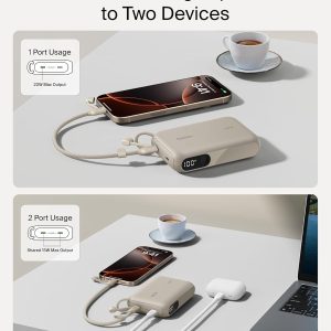 Belkin BoostCharge 10000mAh Power Bank with Digital Battery Display - Sand 10K Portable Charger, 2 x USB-C Port, 20W, Air-Travel Friendly, Pre-Charged, Detachable USB-C Cable Included, Lightweight - Image 12