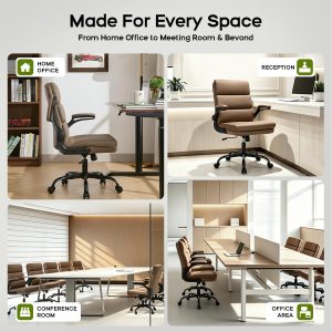 amseatec Small Desk Chair, Comfy Office Chair, Flip-Up Arms for Home 3-zone mid backrest and dual-layer cushion add comfort; PU upholstery, 90° upright lock, 115° tilt, rocking mode；300lbs - Image 6