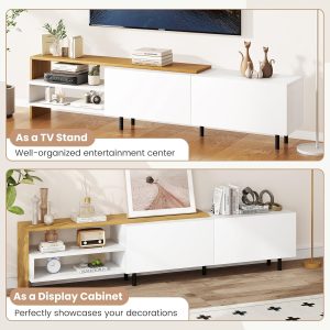 Giantex TV Stand for 80 Inch TVs, White Entertainment Center with Storage Cabinets, Open Shelves & Metal Legs, Modern Media TV Console Table for Living Room, Bedroom & Entryway - Image 3