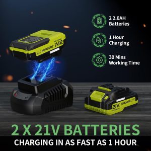 LEAPUL Leaf Blower Cordless with 2 Batteries & Fast Charger, Bright Green 21V Battery Powered, Powerful Airflow, 4Lbs Lightweight, One-Hand Use, Easy Assembly, Ideal For Patio & Lawn Care - Image 5