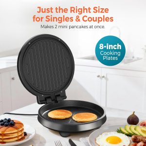 3-in1 Electric Griddle Nonstick & Sandwich Maker with On/Off Switch 8" Round Griddle and Panini Press, 180° Open Design, Perfect for Pancakes, Omelets, Quesadillas, Veggies (Red/Beige) - Image 6