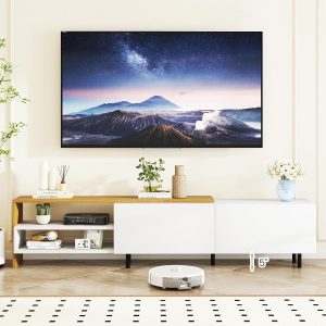 Giantex TV Stand for 80 Inch TVs, White Entertainment Center with Storage Cabinets, Open Shelves & Metal Legs, Modern Media TV Console Table for Living Room, Bedroom & Entryway - Image 7