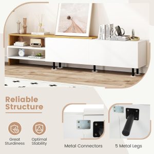 Giantex TV Stand for 80 Inch TVs, White Entertainment Center with Storage Cabinets, Open Shelves & Metal Legs, Modern Media TV Console Table for Living Room, Bedroom & Entryway - Image 2