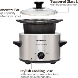 Maxi-Matic MST-250XS Electric Ceramic Slow Cooker, 1.5 Qt, Stainless Steel Adjustable Temp, Dishwasher-Safe Glass Lid & Crock - Great for Entrees, Sauces, Stews & Dips - Image 3