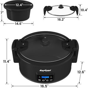 Sunvivi 8.5 Quart Programmable Slow Cooker: Multi-Cooker Food Warmer with Locking Lid & Digital Timer, Adjustable Tempature Control, Dishwasher Safe, Perfect for Families and Gatherings, Black - Image 7