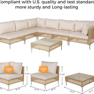 Grand patio 7-Piece Wicker Patio Furniture Set, Outdoor Sectional Sofa Boho outdoor conversation set with sectional sofa, water-resistant thick cushions and coffee table for patio, deck or porch. - Image 7