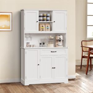 Gizoon Tall Kitchen Storage Cabinet with Door and Shelves White Kitchen Pantry Cabinet with Storage 67" Large Coffee Bar Hutch with Storage for Dining Room Kitchen and Living Room, Painted - Image 4