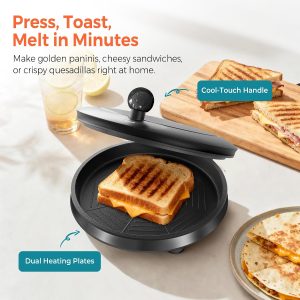 3-in1 Electric Griddle Nonstick & Sandwich Maker with On/Off Switch 8" Round Griddle and Panini Press, 180° Open Design, Perfect for Pancakes, Omelets, Quesadillas, Veggies (Red/Beige) - Image 5