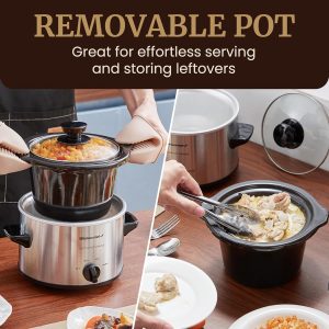 Maxi-Matic MST-250XS Electric Ceramic Slow Cooker, 1.5 Qt, Stainless Steel Adjustable Temp, Dishwasher-Safe Glass Lid & Crock - Great for Entrees, Sauces, Stews & Dips - Image 4