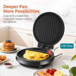 3-in1 Electric Griddle Nonstick & Sandwich Maker with On/Off Switch 8" Round Griddle and Panini Press, 180° Open Design, Perfect for Pancakes, Omelets, Quesadillas, Veggies (Red/Beige) - Image 3