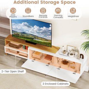 Giantex TV Stand for 80 Inch TVs, White Entertainment Center with Storage Cabinets, Open Shelves & Metal Legs, Modern Media TV Console Table for Living Room, Bedroom & Entryway - Image 4