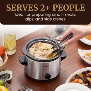 Maxi-Matic MST-250XS Electric Ceramic Slow Cooker, 1.5 Qt, Stainless Steel Adjustable Temp, Dishwasher-Safe Glass Lid & Crock - Great for Entrees, Sauces, Stews & Dips - Image 5