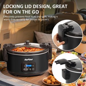 Sunvivi 8.5 Quart Programmable Slow Cooker: Multi-Cooker Food Warmer with Locking Lid & Digital Timer, Adjustable Tempature Control, Dishwasher Safe, Perfect for Families and Gatherings, Black - Image 4