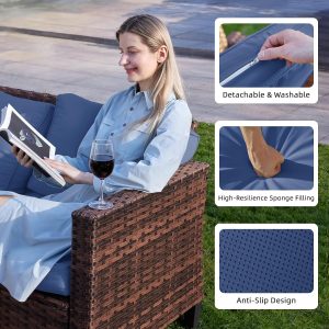 UDPATIO Patio Furniture Set, 5 Pieces Outdoor Conversation Sets with Rocking Swivel Chairs, Wicker Rattan Outdoor Sofa Set with Storage Table and Waterproof Covers for Backyard, Deck, Porch, Navy - Image 5