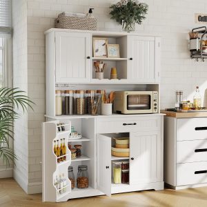 Gizoon Tall Kitchen Storage Cabinet with Door and Shelves White Kitchen Pantry Cabinet with Storage 67" Large Coffee Bar Hutch with Storage for Dining Room Kitchen and Living Room, Painted - Image 7