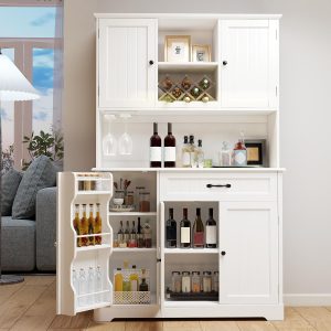 Gizoon Tall Kitchen Storage Cabinet with Door and Shelves White Kitchen Pantry Cabinet with Storage 67" Large Coffee Bar Hutch with Storage for Dining Room Kitchen and Living Room, Painted - Image 5