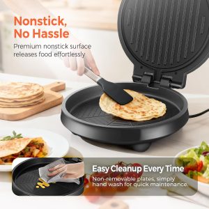 3-in1 Electric Griddle Nonstick & Sandwich Maker with On/Off Switch 8" Round Griddle and Panini Press, 180° Open Design, Perfect for Pancakes, Omelets, Quesadillas, Veggies (Red/Beige) - Image 2