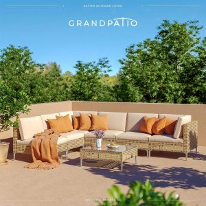 Grand patio 7-Piece Wicker Patio Furniture Set, Outdoor Sectional Sofa Boho outdoor conversation set with sectional sofa, water-resistant thick cushions and coffee table for patio, deck or porch. - Image 2