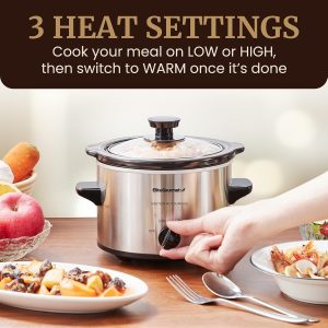 Maxi-Matic MST-250XS Electric Ceramic Slow Cooker, 1.5 Qt, Stainless Steel Adjustable Temp, Dishwasher-Safe Glass Lid & Crock - Great for Entrees, Sauces, Stews & Dips - Image 6
