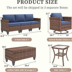 UDPATIO Patio Furniture Set, 5 Pieces Outdoor Conversation Sets with Rocking Swivel Chairs, Wicker Rattan Outdoor Sofa Set with Storage Table and Waterproof Covers for Backyard, Deck, Porch, Navy - Image 9