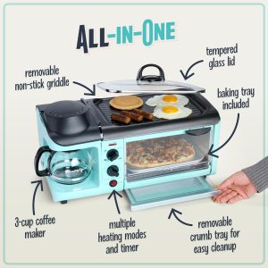 Nostalgia 3-in-1 Breakfast Station - Includes Coffee Maker, Non-Stick Griddle, and 4-Slice Toaster Oven - Versatile Breakfast Maker with Timer - Aqua - Image 5