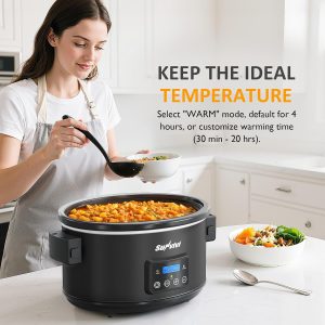 Sunvivi 8.5 Quart Programmable Slow Cooker: Multi-Cooker Food Warmer with Locking Lid & Digital Timer, Adjustable Tempature Control, Dishwasher Safe, Perfect for Families and Gatherings, Black - Image 3