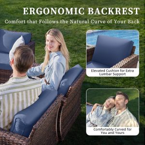 UDPATIO Patio Furniture Set, 5 Pieces Outdoor Conversation Sets with Rocking Swivel Chairs, Wicker Rattan Outdoor Sofa Set with Storage Table and Waterproof Covers for Backyard, Deck, Porch, Navy - Image 4
