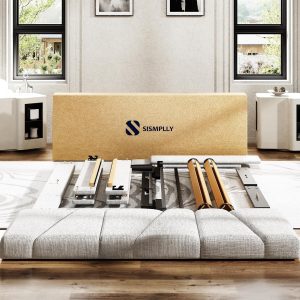 Sismplly King Size Platform Bed Frame with Upholstered Headboard, Wooden Slats Support, Noise Free, No Box Spring Needed, Easy Assembly, Light Grey, Linen - Image 3