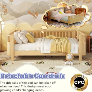 Low Profile Montessori Full Bed with Detachable Side Rail, Natural Full Size Platform Bed for Kids, Solid Pine Wood Kids Daybed with Headboard, Footboard & Slat Support for Boys Girls, - Image 6