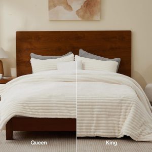 BEDELITE Fleece Queen Comforter Set, Fluffy Bed Set, Cream White Super Soft & Warm Bedding, Luxury Fuzzy Faux Fur Comforter for Winter, Heavy Plush Bedding, with 2 Pillowcases - Image 7